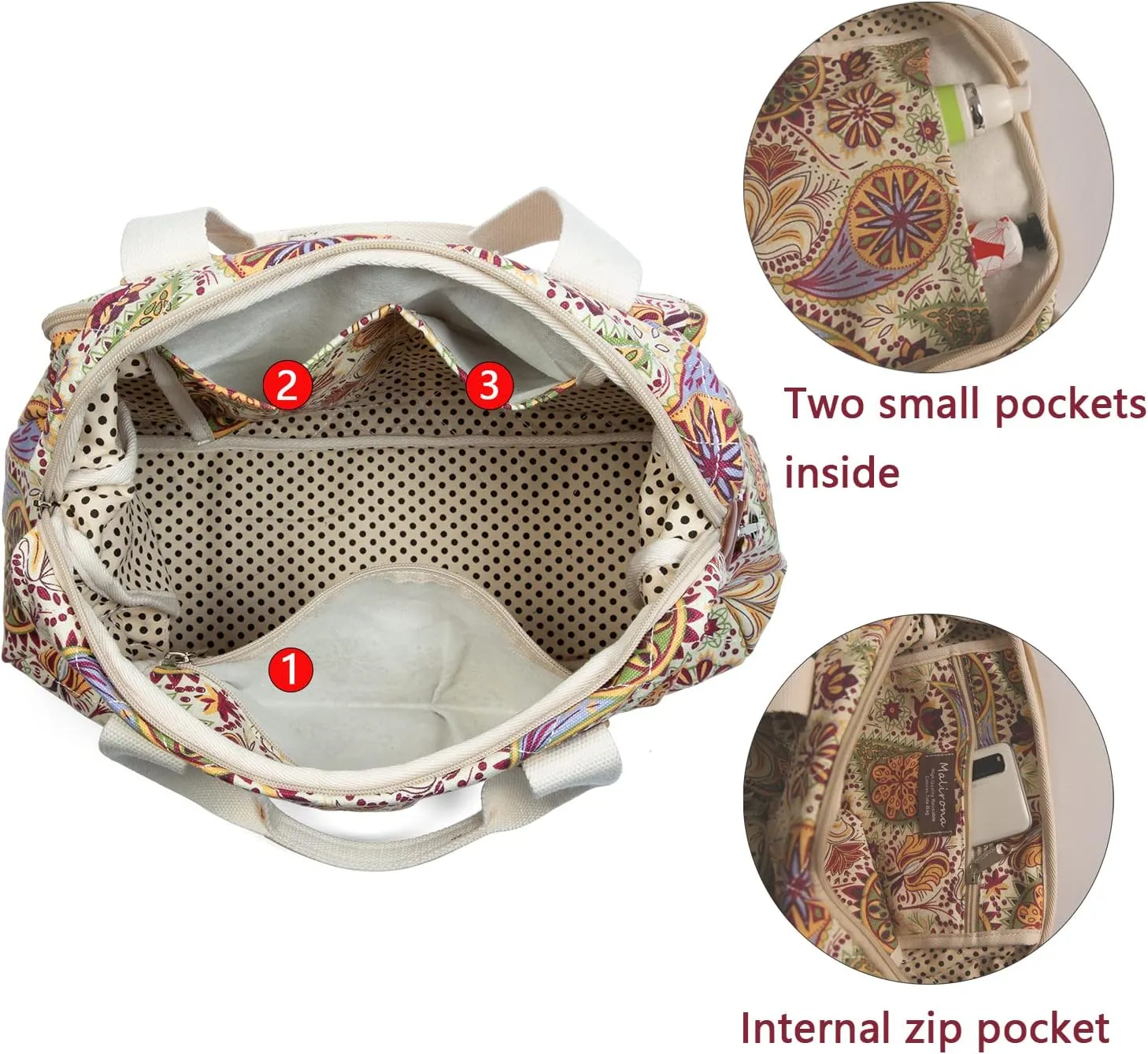 Malirona Women's Floral Canvas Messenger Bag Multi Pockets Shoulder Handbag Large Hobo Crossbody Fashion Top Handle Satchel