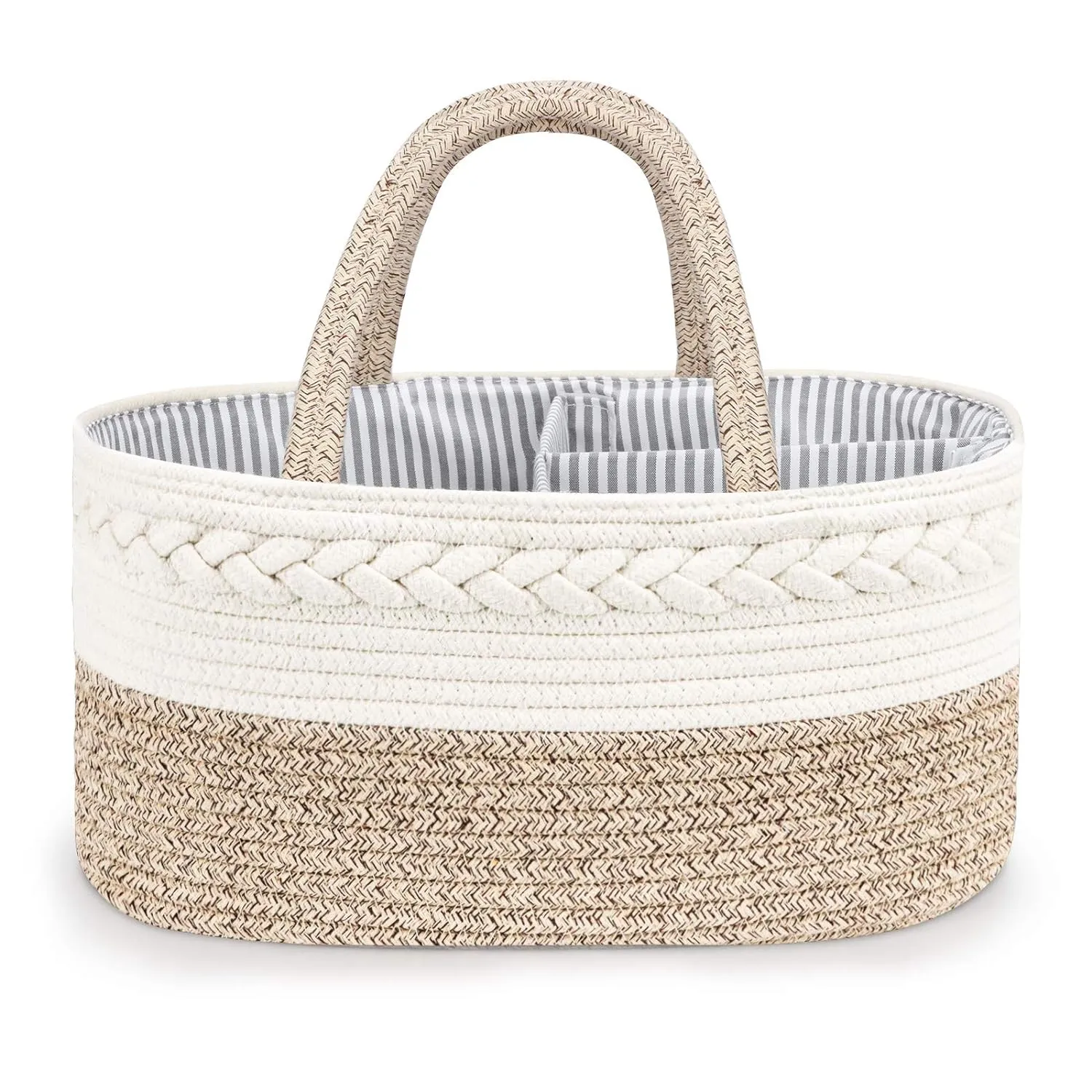 Maliton Baby Diaper Caddy Organizer, X-Large Cotton Rope, Rustic Style, Portable, 3 Compartments, A-Brown