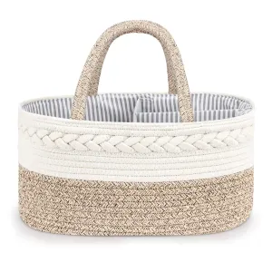 Maliton Baby Diaper Caddy Organizer, X-Large Cotton Rope, Rustic Style, Portable, 3 Compartments, A-Brown