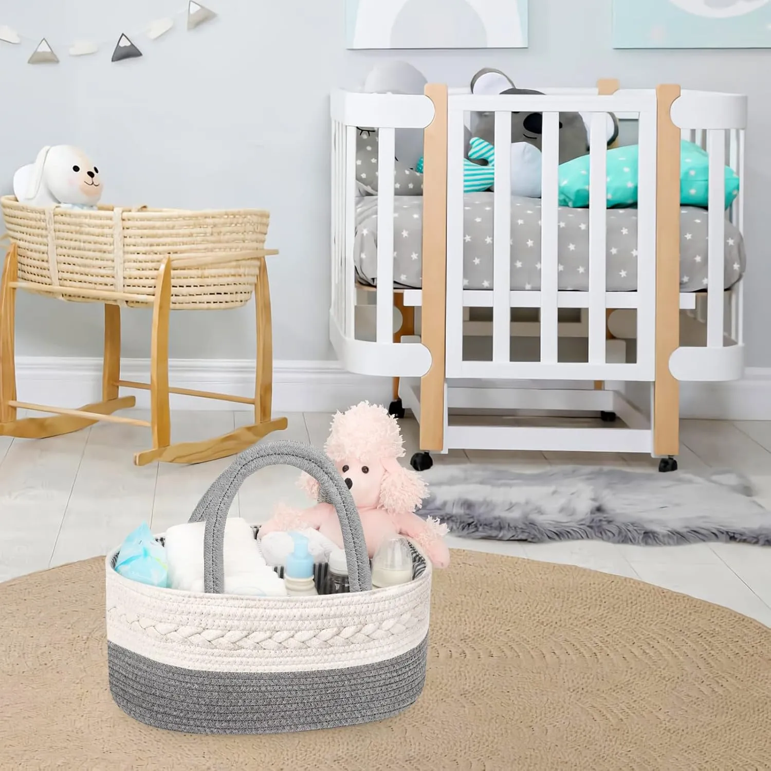 Maliton Cotton Rope Diaper Caddy Organizer - Nursery Storage Caddy, Baby Boy Changing Table Must Have, Perfect