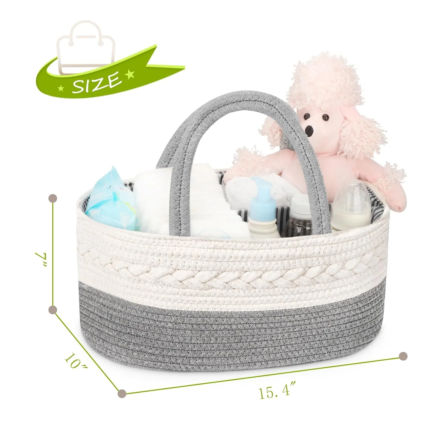 Maliton Cotton Rope Diaper Caddy Organizer - Nursery Storage Caddy, Baby Boy Changing Table Must Have, Perfect