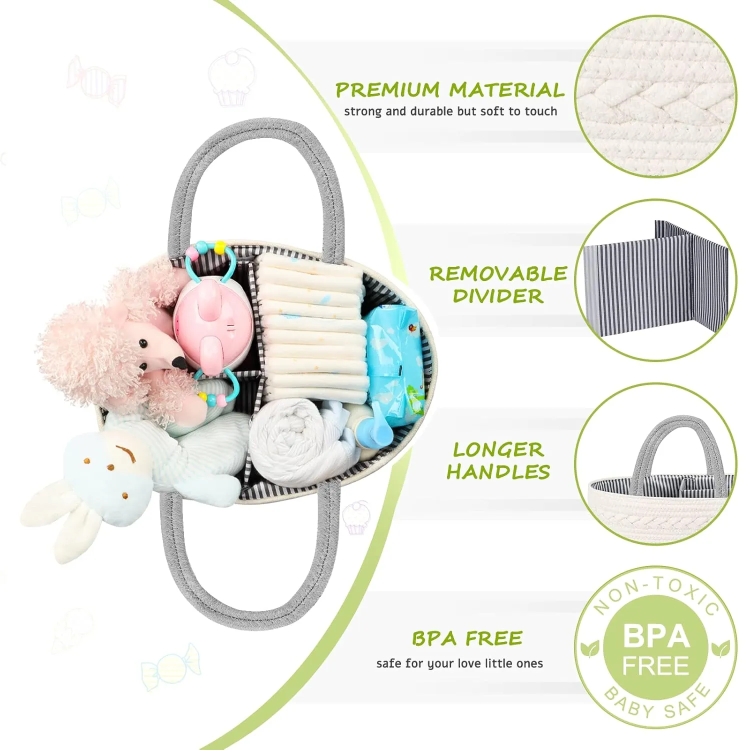 Maliton Cotton Rope Diaper Caddy Organizer - Nursery Storage Caddy, Baby Boy Changing Table Must Have, Perfect