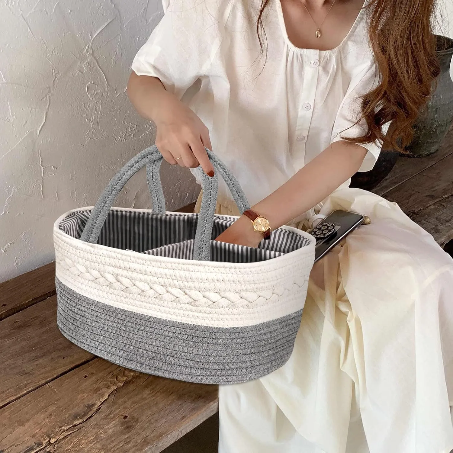 Maliton Cotton Rope Diaper Caddy Organizer - Nursery Storage Caddy, Baby Boy Changing Table Must Have, Perfect