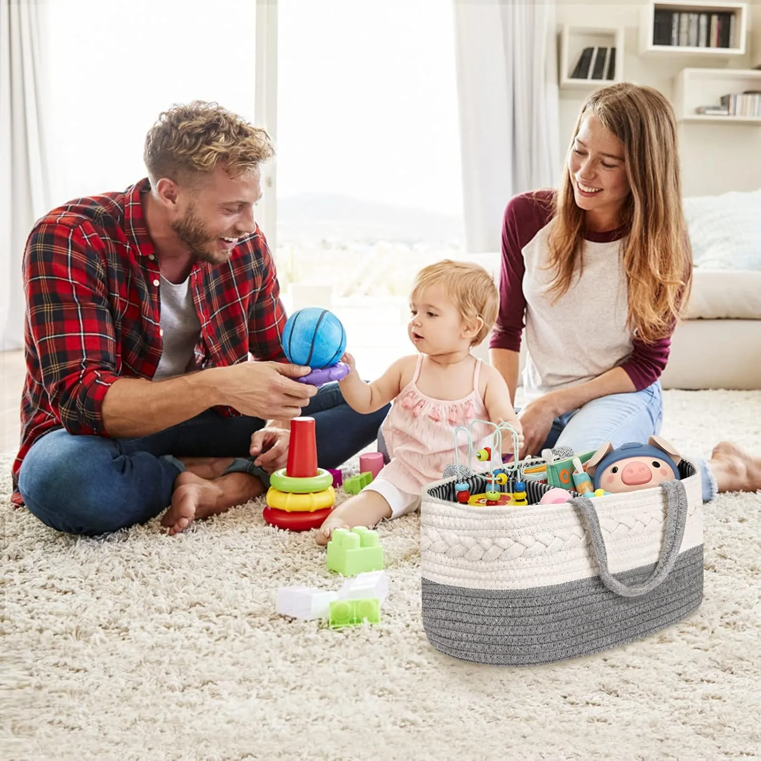 Maliton Cotton Rope Diaper Caddy Organizer - Nursery Storage Caddy, Baby Boy Changing Table Must Have, Perfect