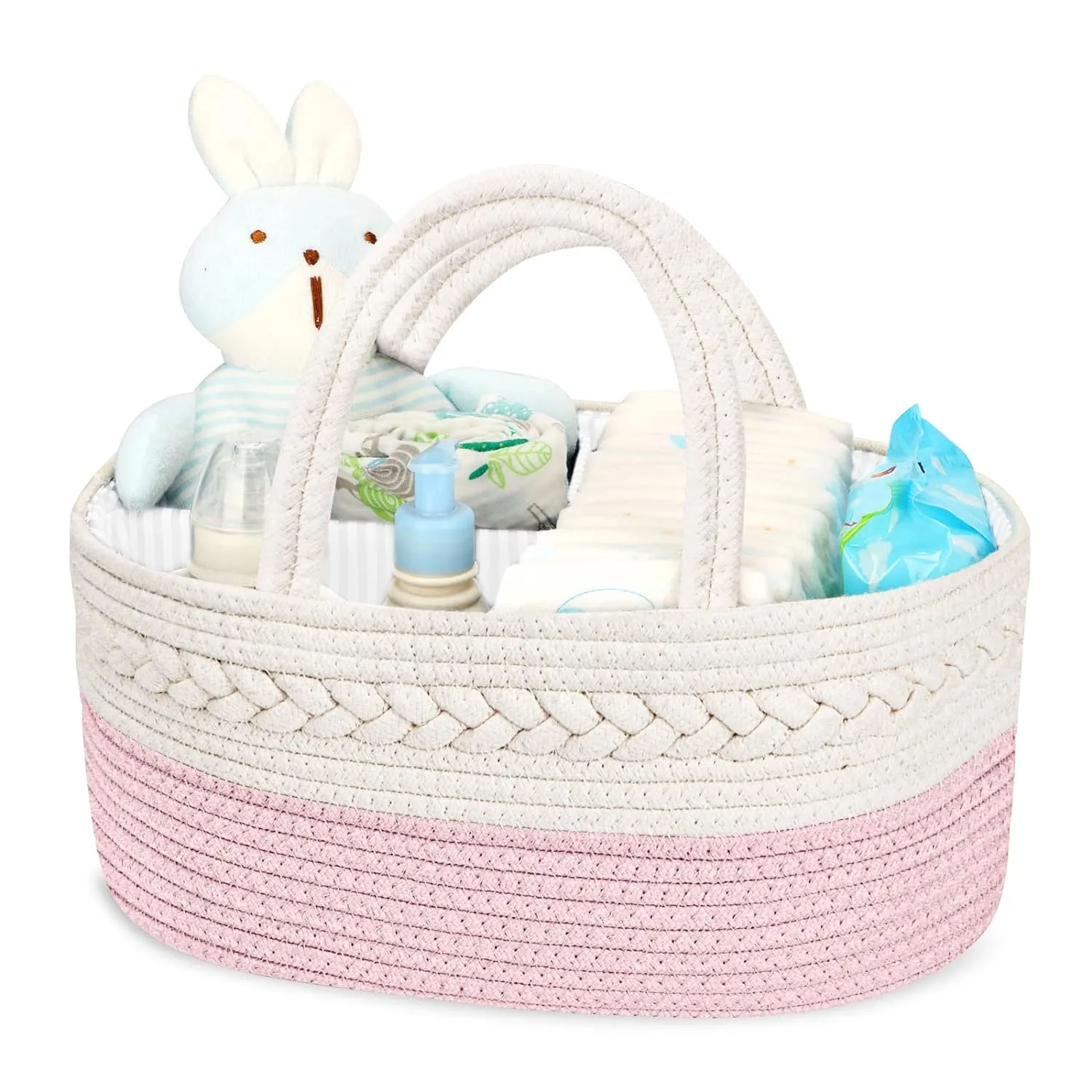 Maliton Diaper Caddy for Baby Girl-Cotton Rope Diaper Caddy, Diaper Organizer for Changing Table, Portable Baby Basket for Storage Baby Stuff, Newborn Registry Must Have Items
