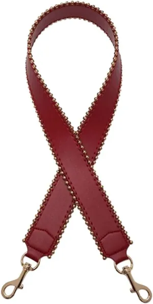 Manual Bead Edge Strap Shoulder Strap Unadjustable Replacement Strap PU Leather Strap for Handbags Strap Purse Bag Strap (Wine Red-Gold)