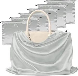 Manyshofu 7 Pack Satin Dust Bags for Handbags & Shoes - Grey Drawstring Bags, Silk Dust Cover, Protector Travel Storage Pouch (23.6 x 19.6)