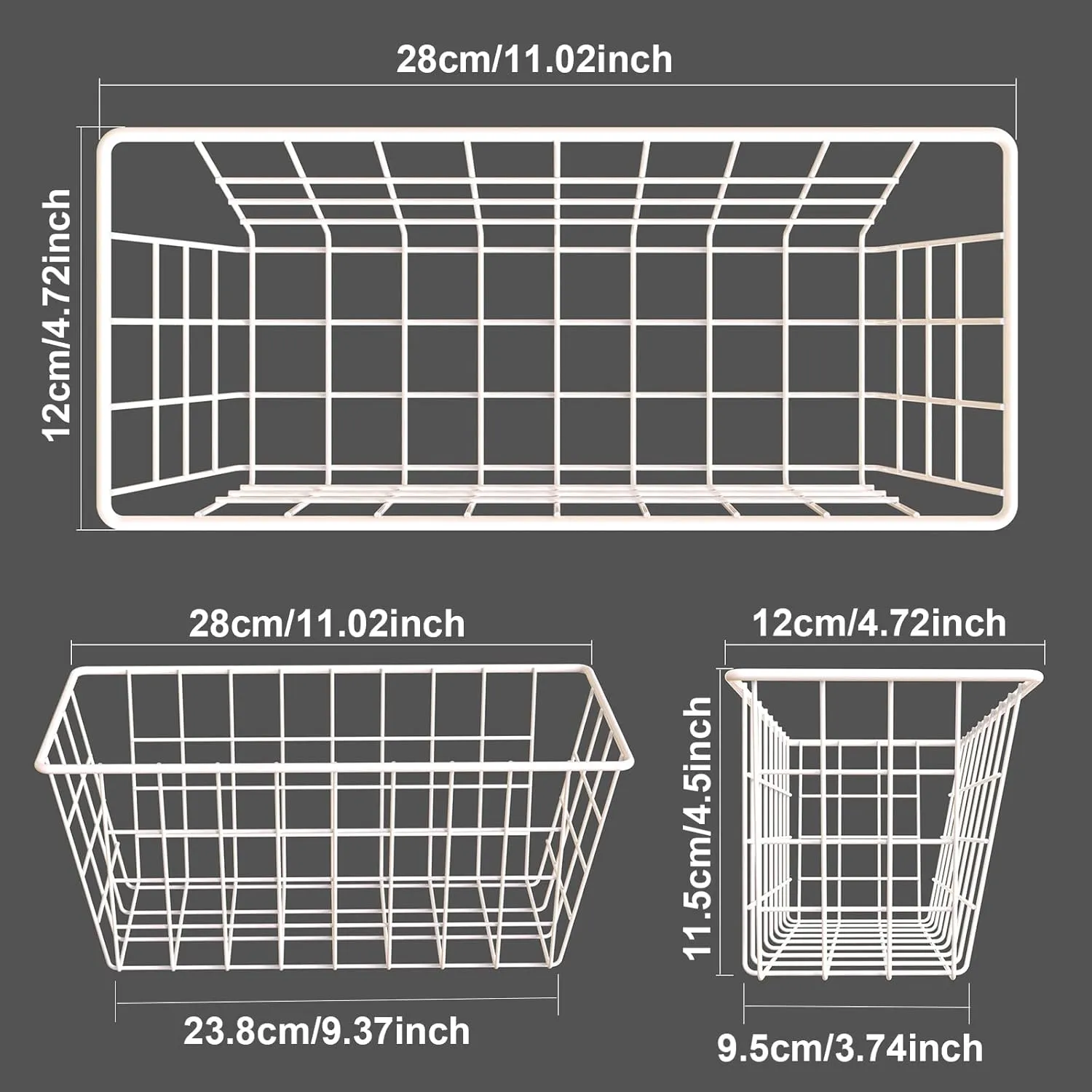 MaraFansie Wall Wire Baskets Bin No Drilling Adhesive Hanging Baskets Wall Mounted for Cabinet & Pantry Organization and Kitchen, Bathroom, Bedroom Storage, 2 Pack, White