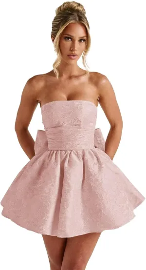 Maxianever 2025 Strapless Homecoming Dresses for Teens Short Satin Jacquard Mini A-Line Prom Cocktail Gowns