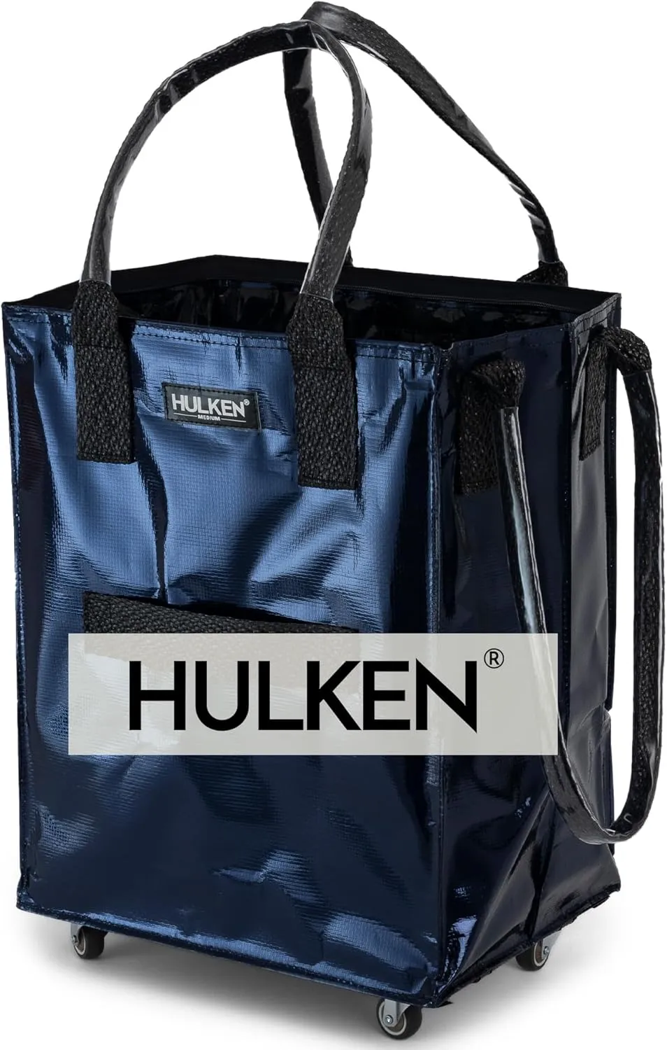 (Medium, Midnight Blue) Reusable Grocery Bag On Wheels, Shopping Trolley, Rolling Tote, Zipper Closure, Lightweight, Carries Up to 66 lb, Folds Flat, Unbreakable Handles