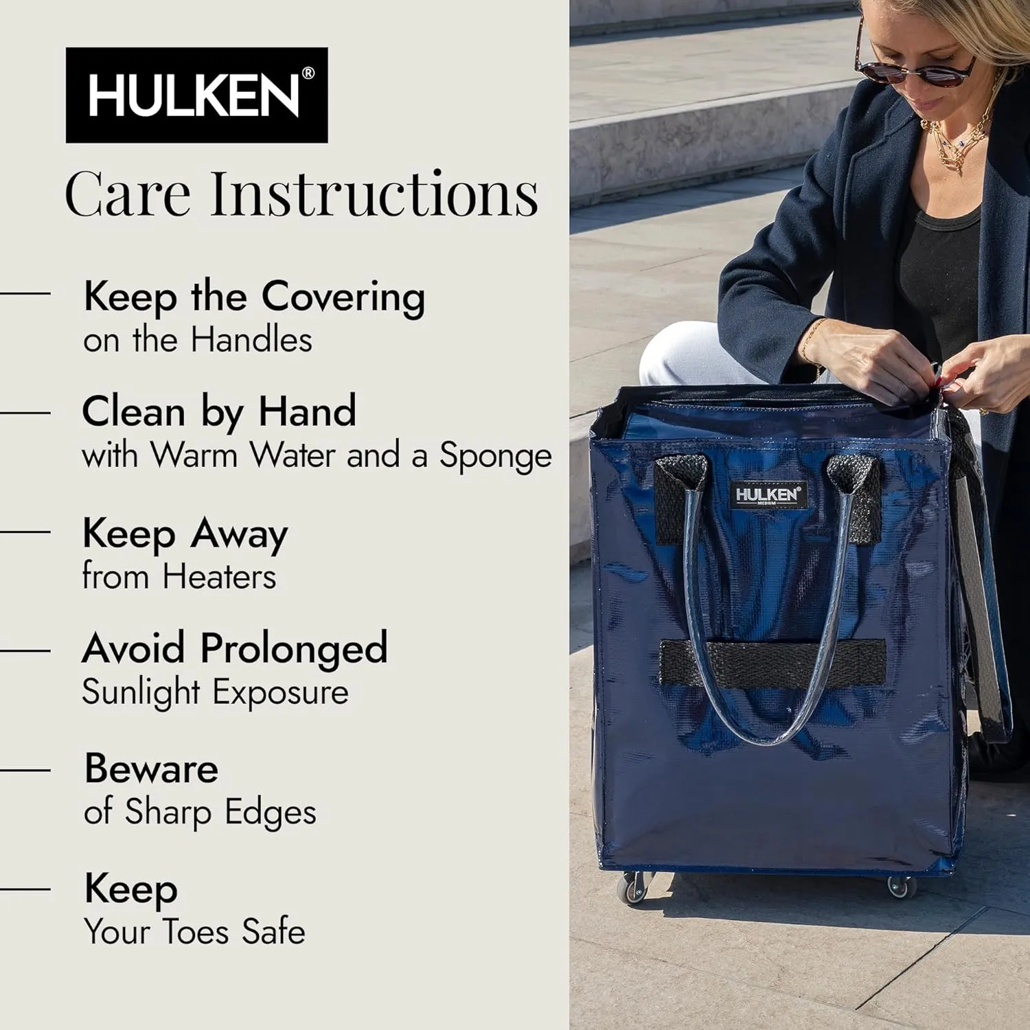 (Medium, Midnight Blue) Reusable Grocery Bag On Wheels, Shopping Trolley, Rolling Tote, Zipper Closure, Lightweight, Carries Up to 66 lb, Folds Flat, Unbreakable Handles