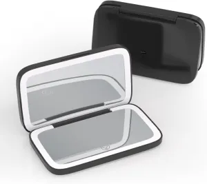 Meichoon Foldable Makeup Mirror 5X Magnifier Mini Square Vanity Mirror USB Charging Portable Hand Double-Sided Compact Pocket Cosmetic Mirror UK21 Black