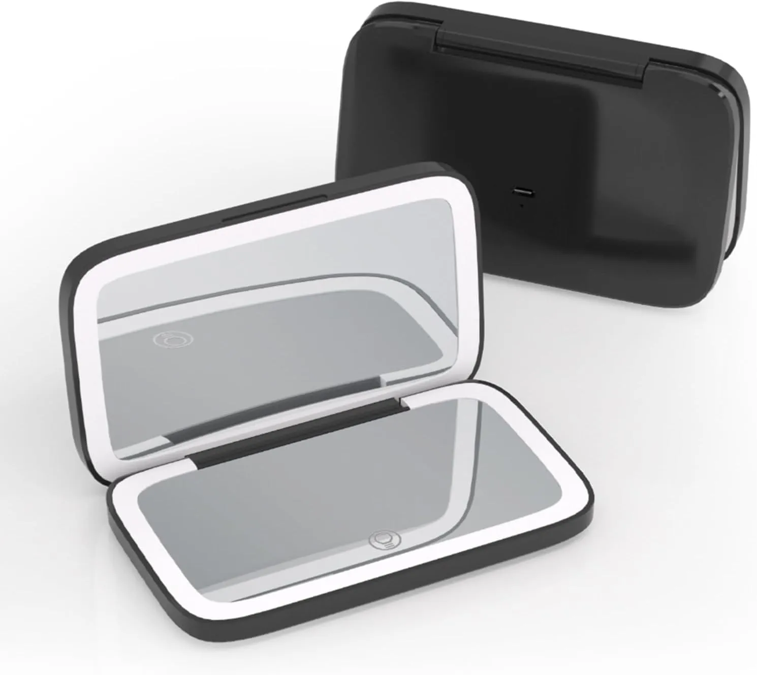 Meichoon Foldable Makeup Mirror 5X Magnifier Mini Square Vanity Mirror USB Charging Portable Hand Double-Sided Compact Pocket Cosmetic Mirror UK21 Black