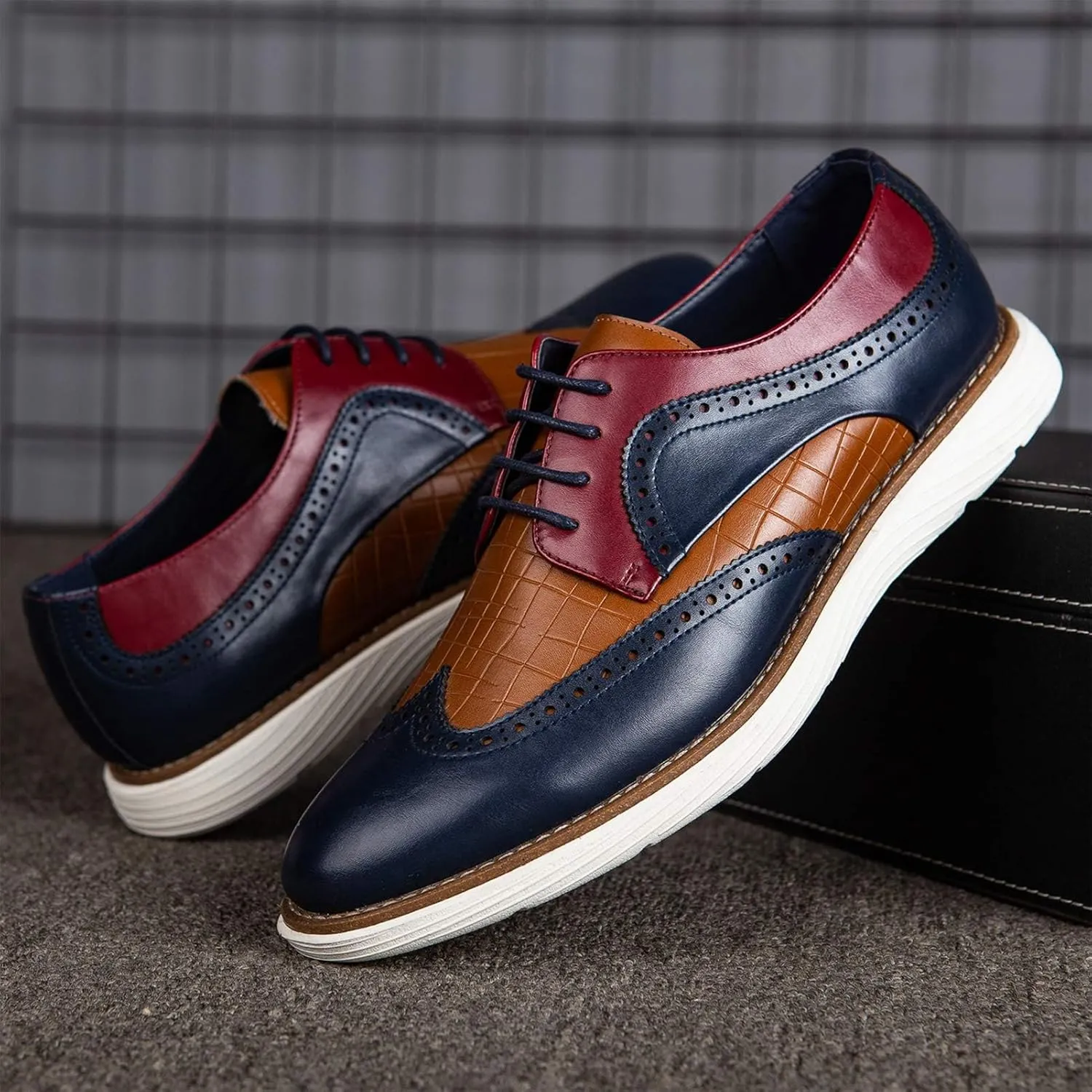 Meijiana Men's Oxford Shoes - Blue - Casual Dress Shoes