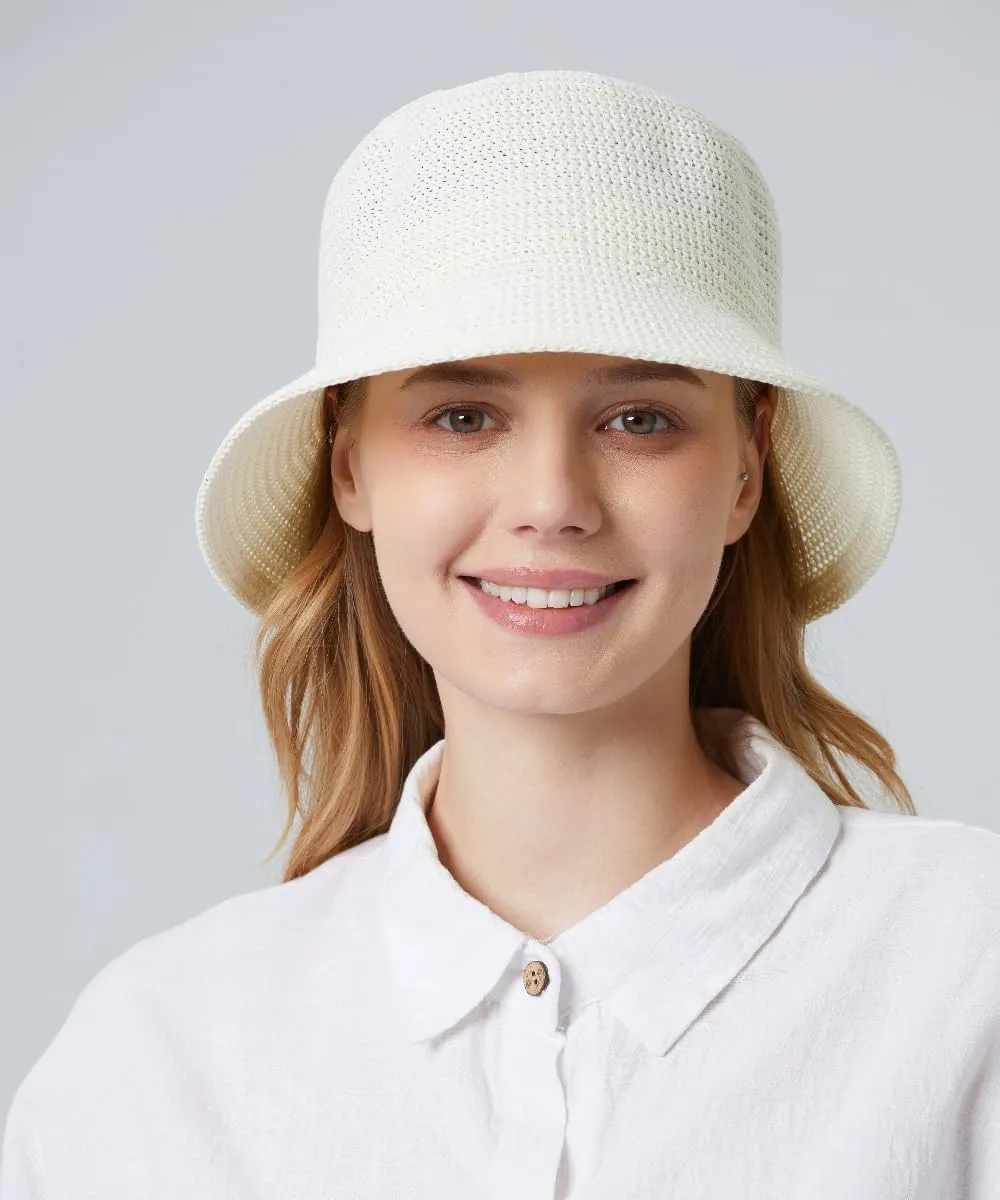 MEINICIY Womens Bucket Hat, Beach Sun Hat for Women, Bamboo Mesh Woven Foldable Packable
