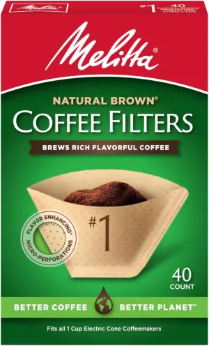 Melitta #1 Cone Coffee Filters, Unbleached Natural Brown, 40 Count (Pack of 12) 480 Total Filters Count - Packaging May Vary