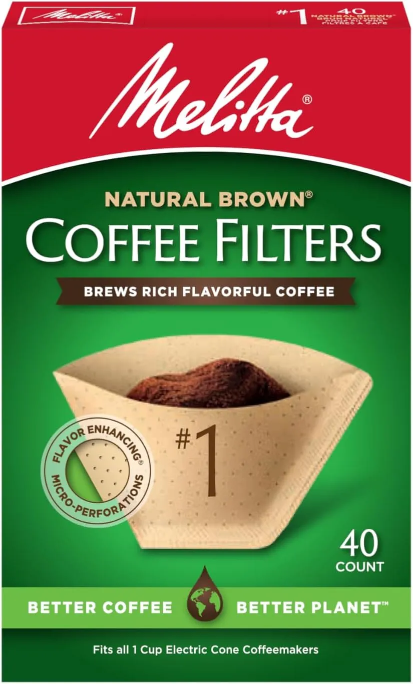 Melitta #1 Cone Coffee Filters, Unbleached Natural Brown, 40 Count (Pack of 12) 480 Total Filters Count - Packaging May Vary