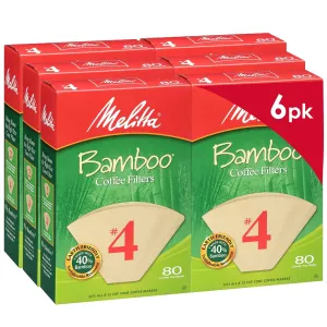 Melitta #4 Cone Coffee Filters, Bamboo, 80 Count (Pack of 6) 480 Total Filters Count - Packaging May Vary