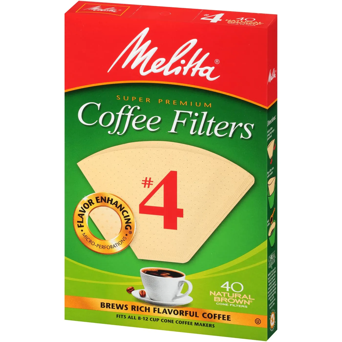 Melitta #4 Cone Coffee Filters, Unbleached Natural Brown, 40 Count (Pack of 12) 480 Total Filters Count - Packaging May Vary