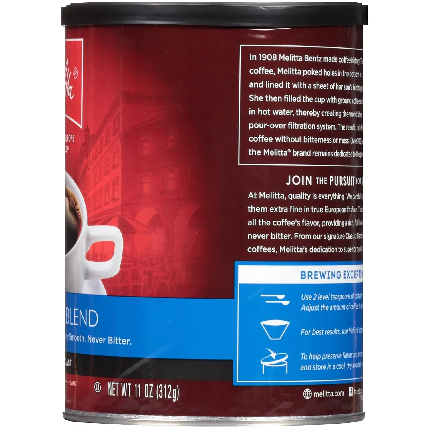 Melitta Classic Blend Coffee, Medium Roast, Extra Fine Grind, 11 Ounce Can (Pack of 6) 66 Ounces Total