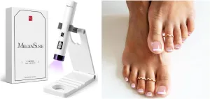MelodySusie Handheld UV Light for Gel Nails with Stand MelodySusie 32Pcs Semi Cured Gel Toe Nail Strips (White French Tips)