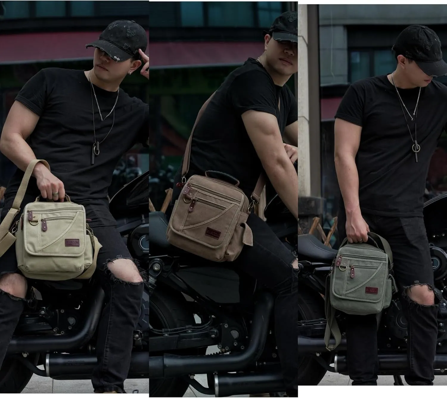 Men Purse Shoulder Small Crossbody Canvas Messenger Tote Side Travel Bag Detachable Strap