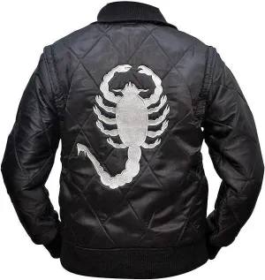 Men's Bomber Satin Fabric Quilted Golden Embroidery of Scorpio Jacket