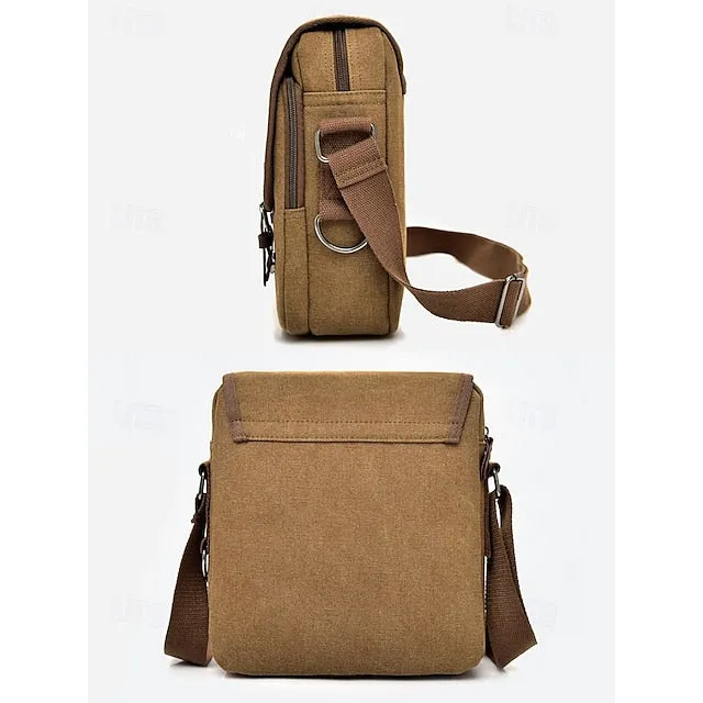 Men's Canvas Messenger Bag with Adjustable Strap – Casual Crossbody Shoulder Bag for Travel and Daily Use