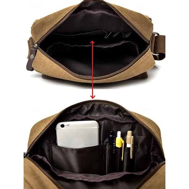 Men's Canvas Messenger Bag with Adjustable Strap – Casual Crossbody Shoulder Bag for Travel and Daily Use