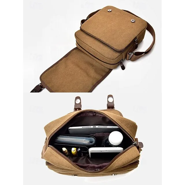 Men's Canvas Messenger Bag with Adjustable Strap – Casual Crossbody Shoulder Bag for Travel and Daily Use