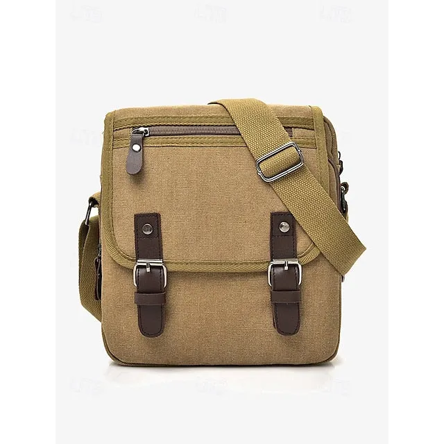 Men's Canvas Messenger Bag with Adjustable Strap – Casual Crossbody Shoulder Bag for Travel and Daily Use