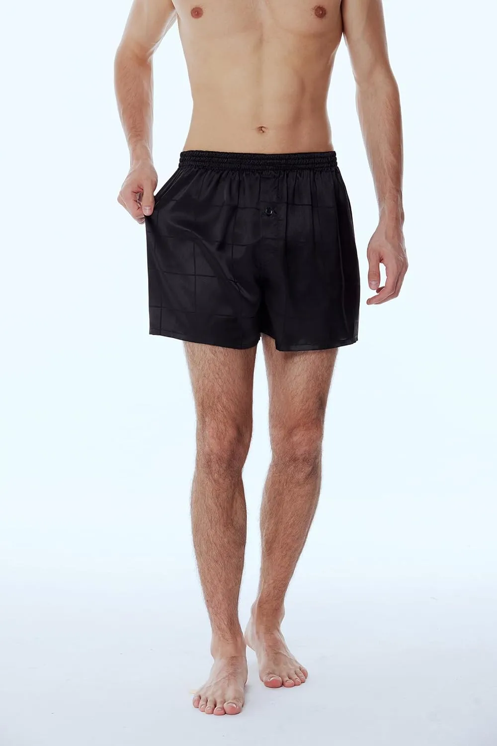 Men's Satin Boxers Pack Silky Boxer Shorts for Men, Silk Feeling Men's Underwear with Button Fly Pajamas Sleep Shorts
