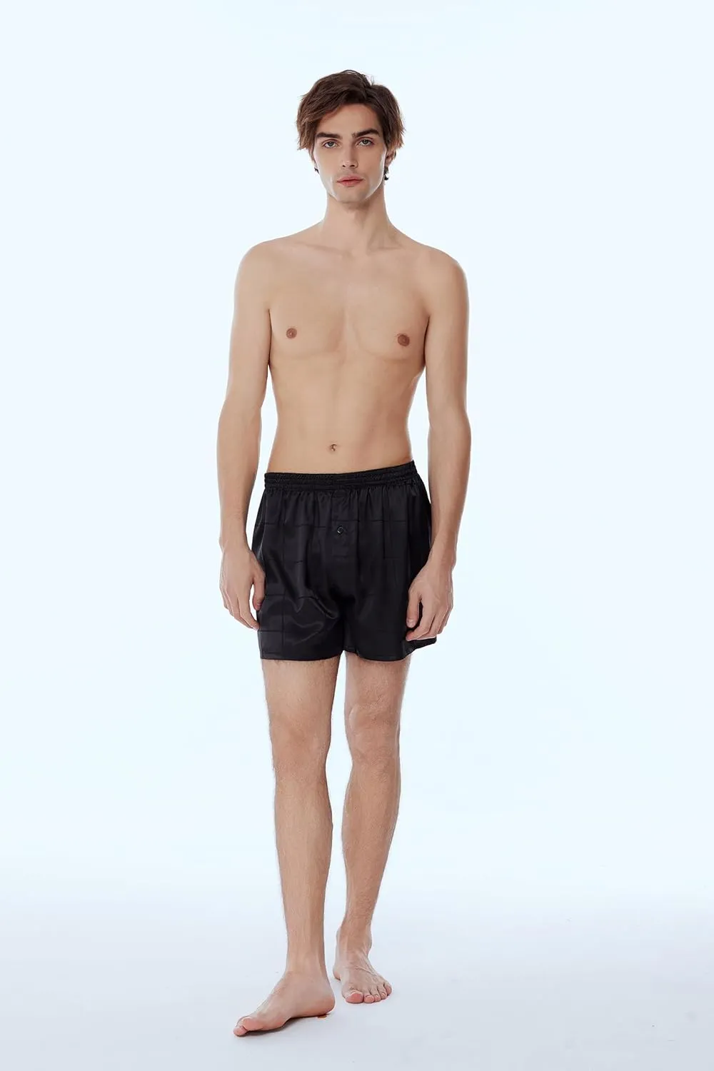 Men's Satin Boxers Pack Silky Boxer Shorts for Men, Silk Feeling Men's Underwear with Button Fly Pajamas Sleep Shorts
