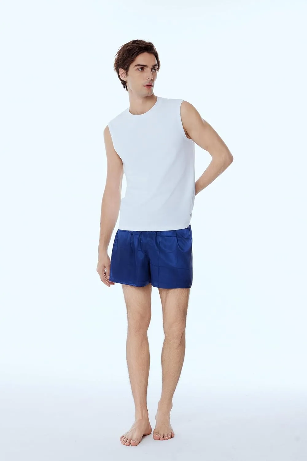 Men's Satin Boxers Pack Silky Boxer Shorts for Men, Silk Feeling Men's Underwear with Button Fly Pajamas Sleep Shorts