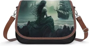 Mermaid Pirate Ship Crossbody Bag Anti-Theft Side Shoulder Bags Adjustable Leather Messenger Bag Unisex