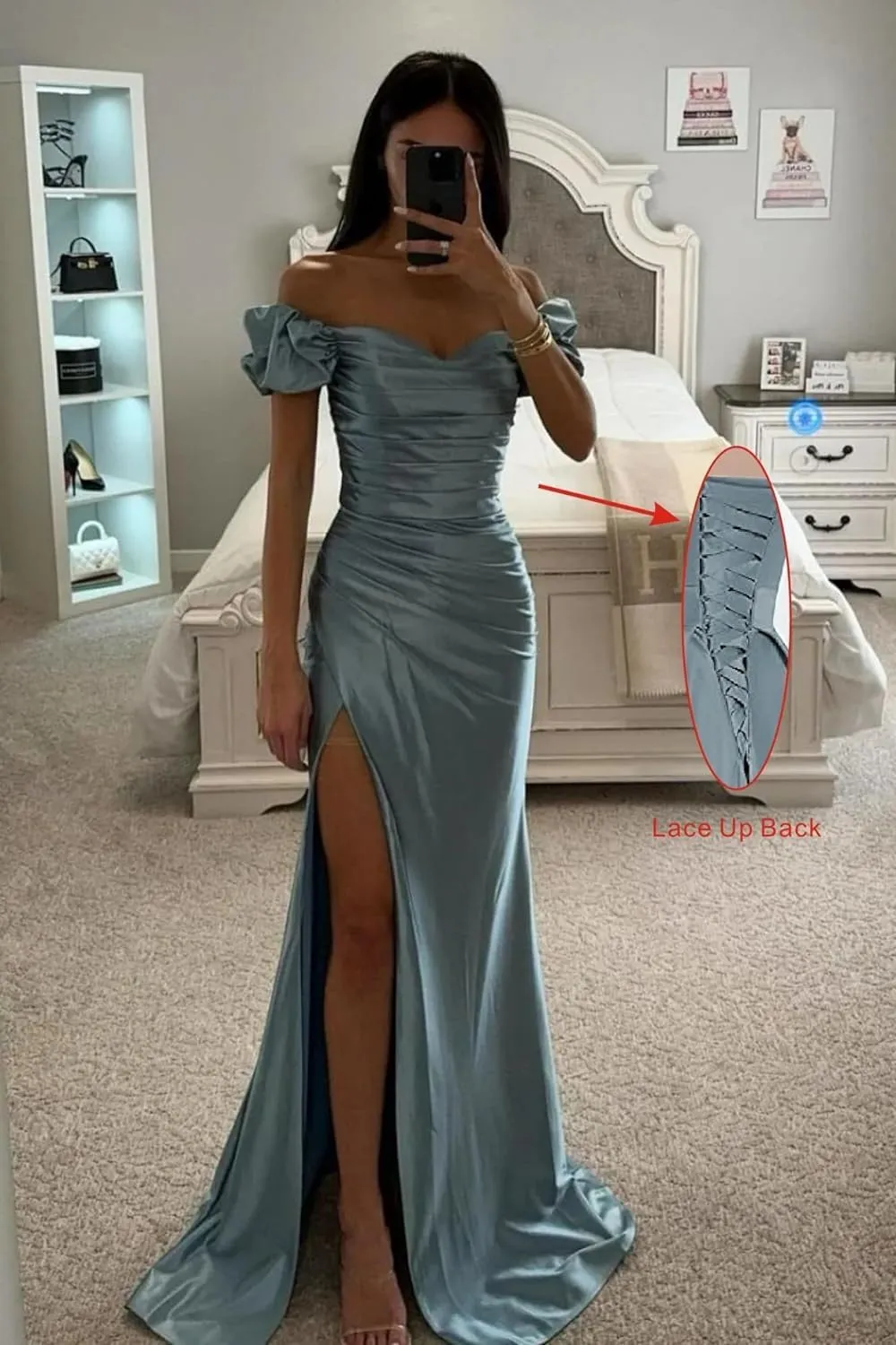 Mermaid Prom Dresses Off The Shoulder Bridesmaid Dress Corset Satin Formal Dress High Slit Ball Gown Evening Gowns
