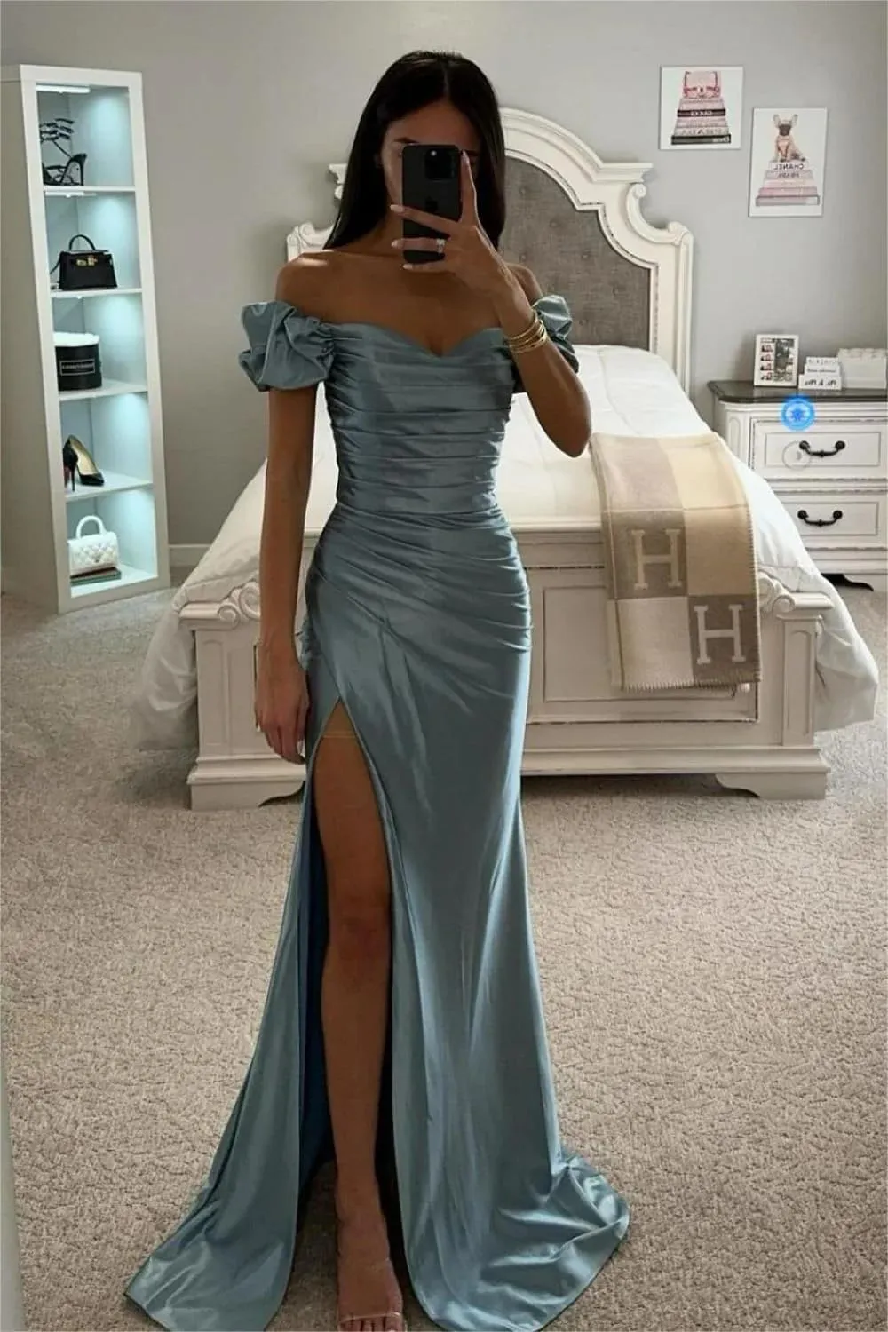 Mermaid Prom Dresses Off The Shoulder Bridesmaid Dress Corset Satin Formal Dress High Slit Ball Gown Evening Gowns