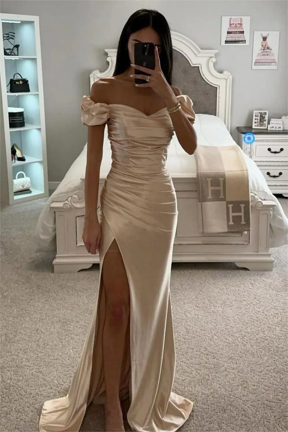 Mermaid Prom Dresses Off The Shoulder Bridesmaid Dress Corset Satin Formal Dress High Slit Ball Gown Evening Gowns