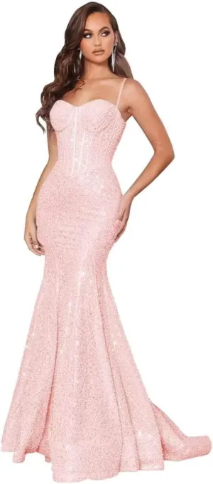 Mermaid Sequin Prom Dress Sparkly Spaghetti Straps Ball Gown Satin Formal Evening Dresses Pleated