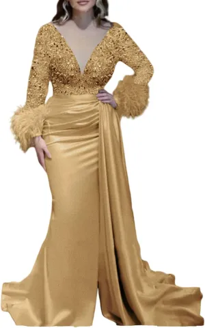Mermaid/Trumpet Elegant Formal Wedding Party Gowns V Neck Long Sleeve Court Train Party Evening Dress Ruched 2024