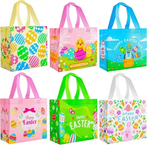 MGparty 24 Pack Easter Gifts Bags with Handles, Easter Basket for Eggs Hunt Game, Non-Woven Holiday Bags for Gifts Wrapping, 8.9×8.7×4.3inch