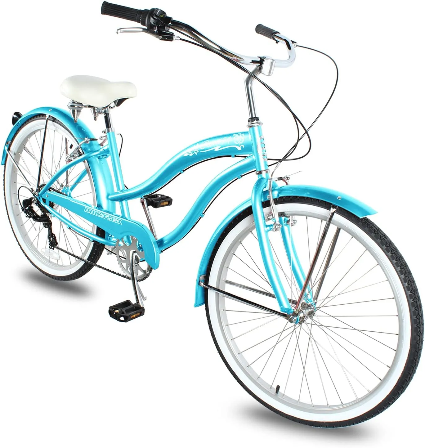 MICARGI 24/26 Inch Adult Cruiser Bicycle Hybrid Bike 1/7 Speeds Commuter Bike for Women, Men, Seniors,Step-Through or Step-Over Bike Steel Frame Multi Colors Style