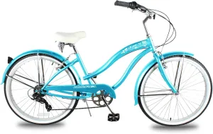 MICARGI 24/26 Inch Adult Cruiser Bicycle Hybrid Bike 1/7 Speeds Commuter Bike for Women, Men, Seniors,Step-Through or Step-Over Bike Steel Frame Multi Colors Style