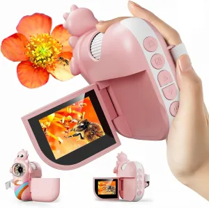 Microscope for Kids,Handheld Kids Microscope – 1000X Magnification,2'' HD Screen,1080P Camera,Built-in Telescope,STEM Educational Toy,Christmas/Birthday Gift for Ages 3-12 (Pink)