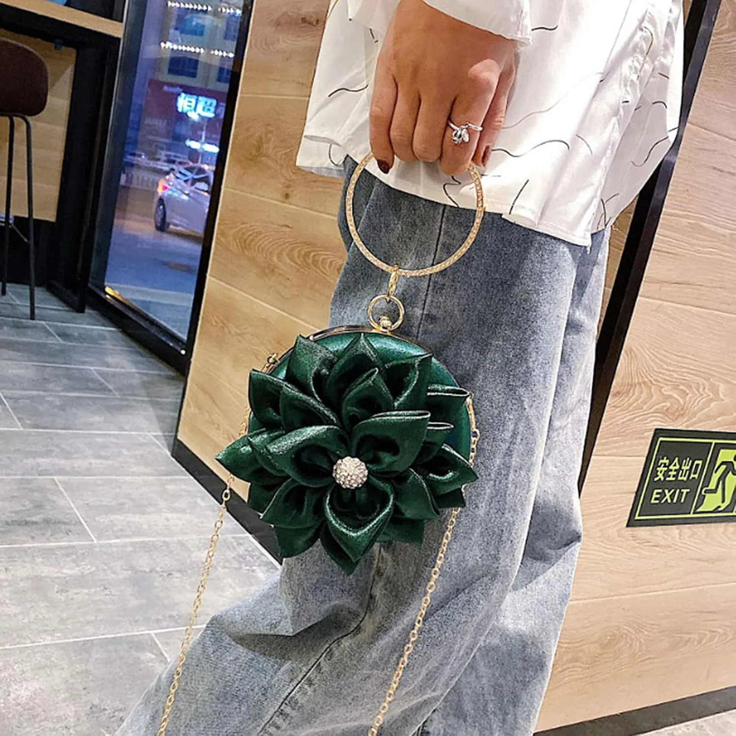 Mily Womens Satin Evening Bag Flower Shaped Wristlet Soft Satin Wristlet Handbag Wedding Party Purse