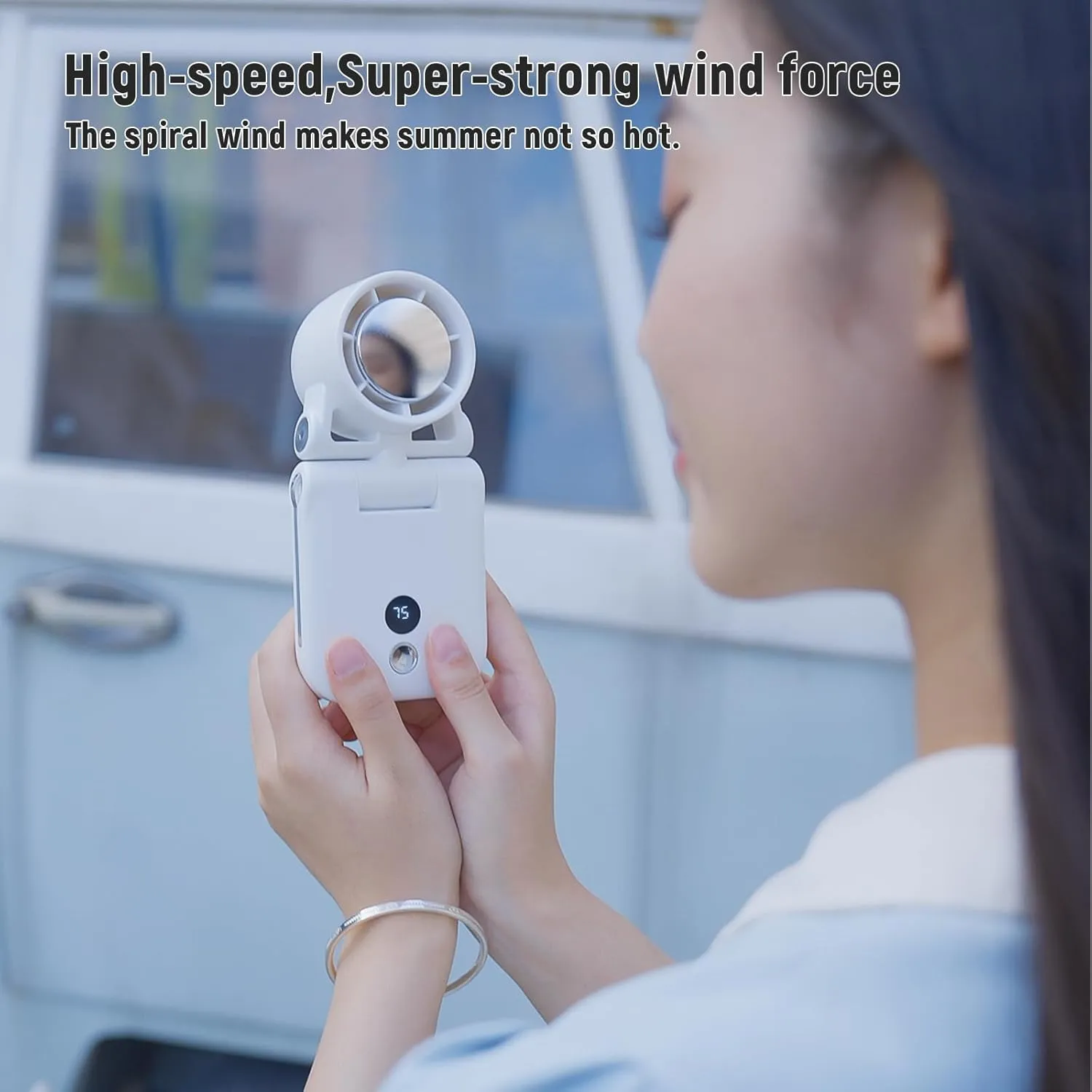 Mini Portable Handheld Clip On Rechargeable Personal Hand Fan with LED Display, High Speed Turbo Battery Operated 100 Speeds Small Fan for Travel/Outdoor/Concerts/Lash/Makeup(update White)