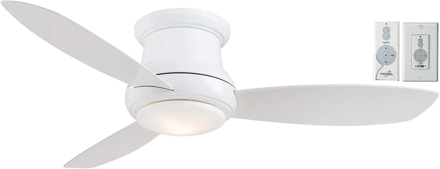 MINKA-AIRE F518L-WH, Concept II LED White Flush Mount 44" Ceiling Fan with Remote Control and Included Wall Control