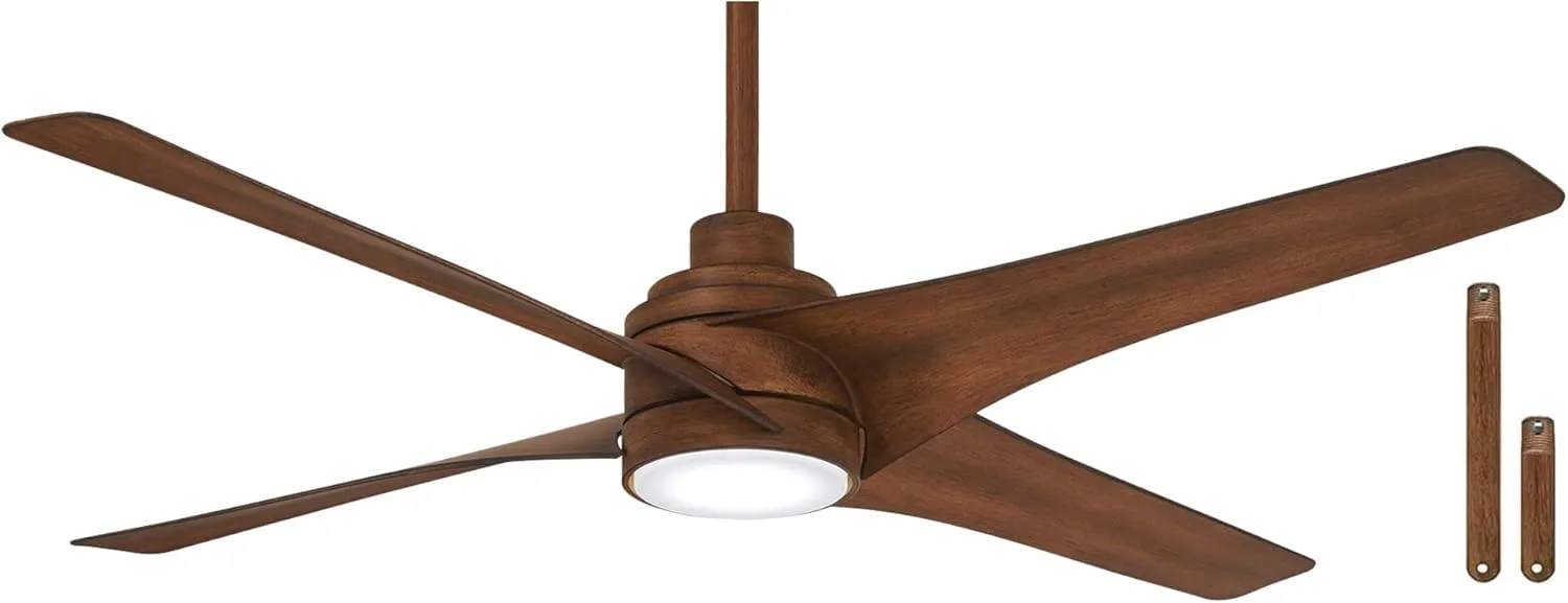 MINKA-AIRE F543L-DK Swept 56 Inch Ceiling Fan with Integrated 20W LED Dimmable Light and Additional 3.5" Downrod in Distressed Koa Finish
