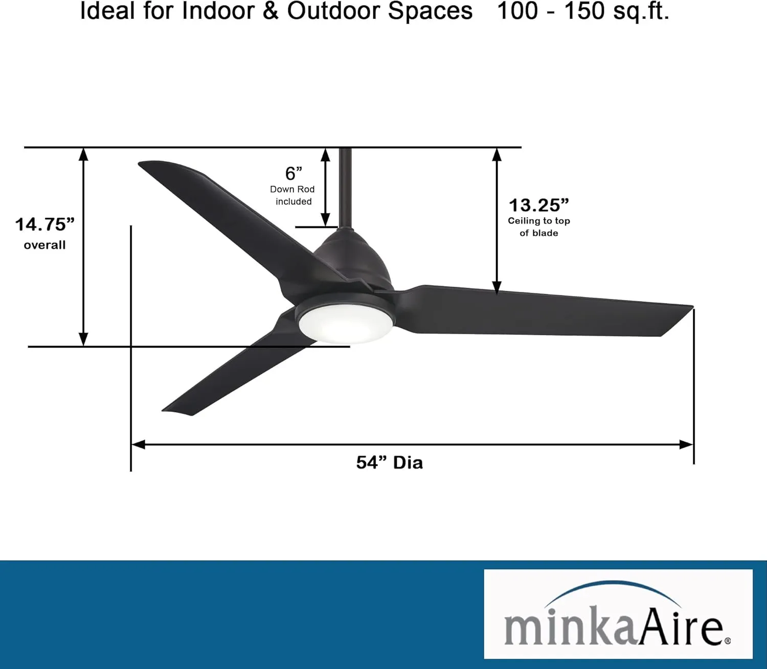 MINKA-AIRE F753L-CL Java 54 Inch Outdoor Ceiling Fan with Integrated LED Light in Coal Finish