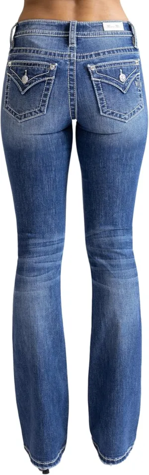Miss Me Women's Saddle Stitch Faux Flap Pockets Mid-Rise Bootcut Jeans